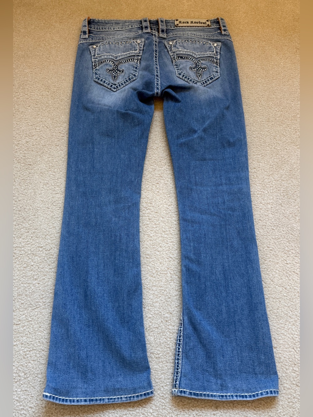 Rock Revival Blue Flare Jeans with Embellished Pockets
